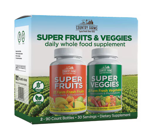 Country Farms Super Fruits & Veggies Supplement, 90 Capsules-2 Bottles