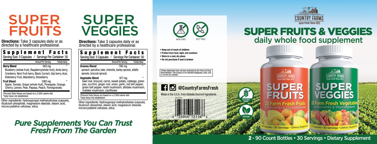 Country Farms Super Fruits & Veggies Supplement, 90 Capsules-2 Bottles